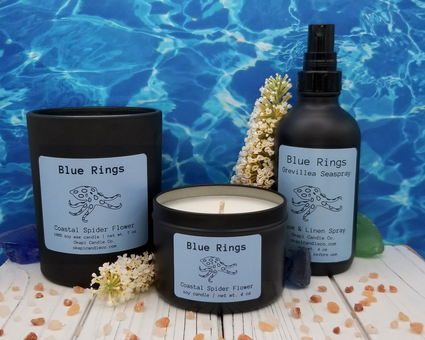 Blue Ringed Octopus Soy Candle - Coastal Spider Flower Fragrance