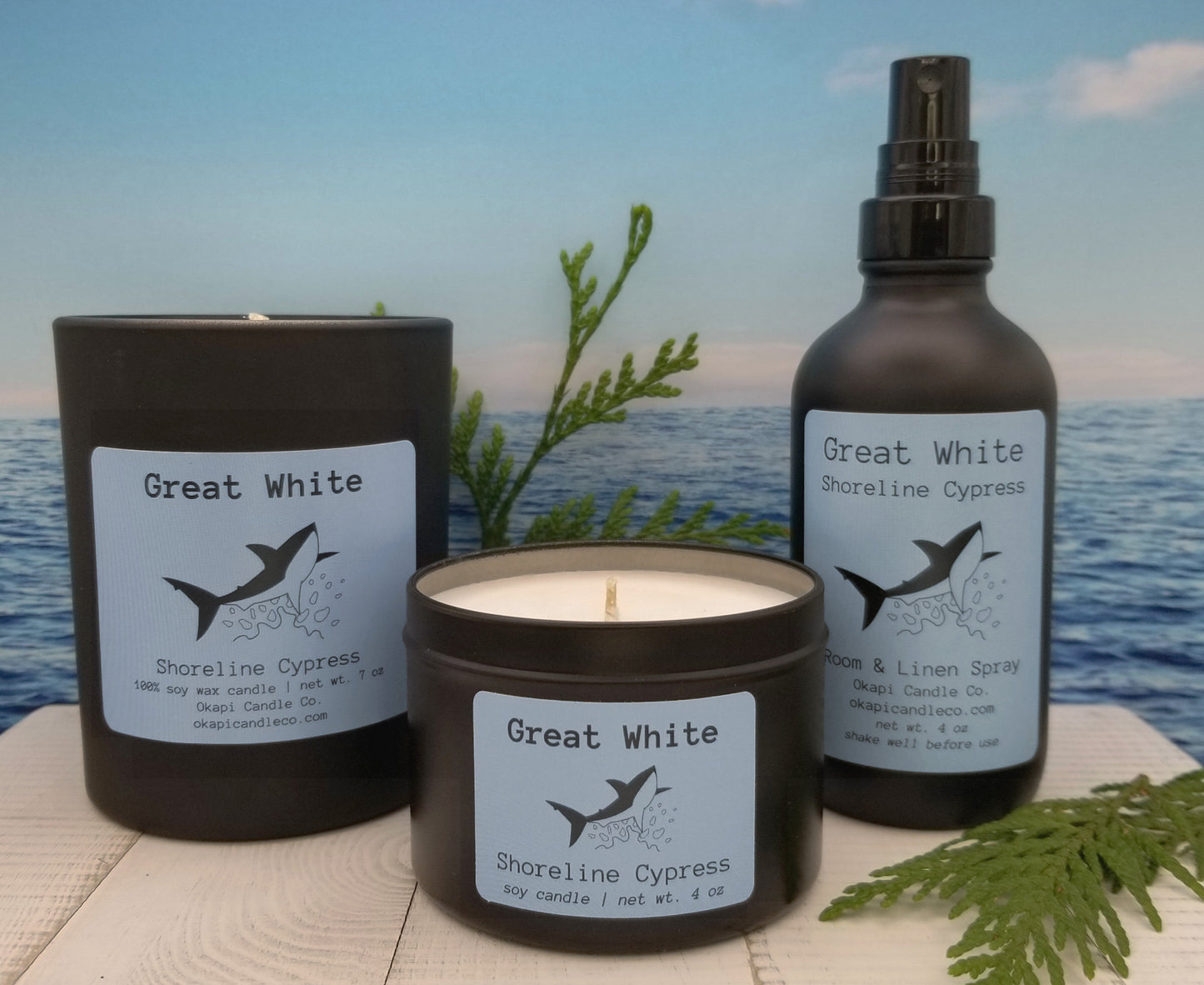 Great White Shark Soy Candle - Shoreline Cypress Fragrance