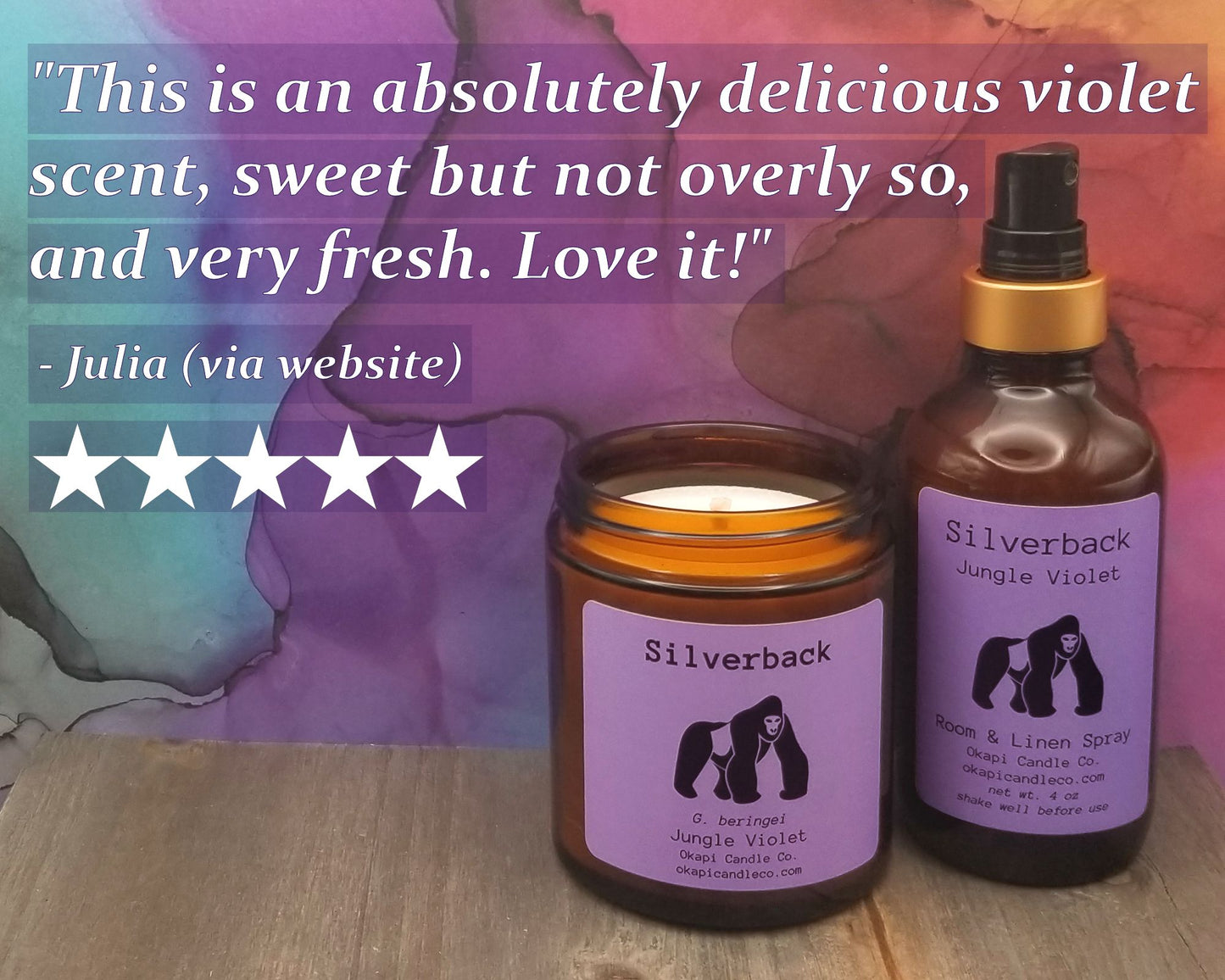 Silverback Gorilla Soy Candle - Jungle Violet Fragrance