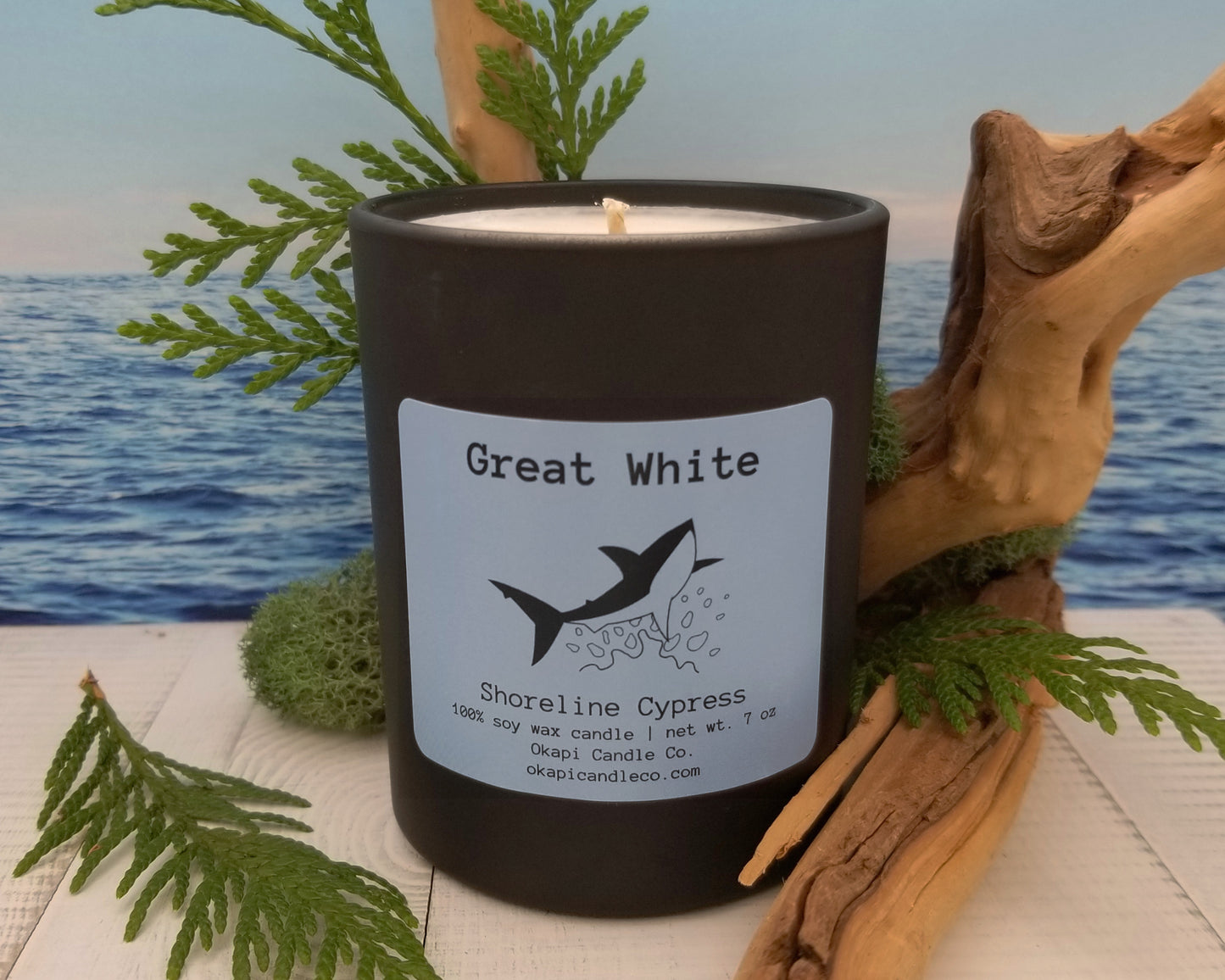 Great White Shark Soy Candle - Shoreline Cypress Fragrance