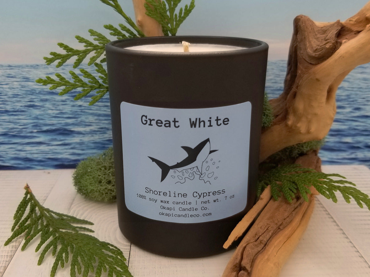 Great White Shark Soy Candle - Shoreline Cypress Fragrance