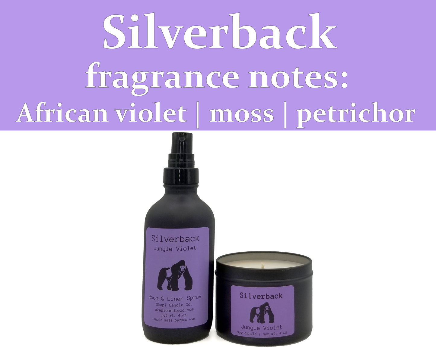 Silverback Gorilla Soy Candle - Jungle Violet Fragrance